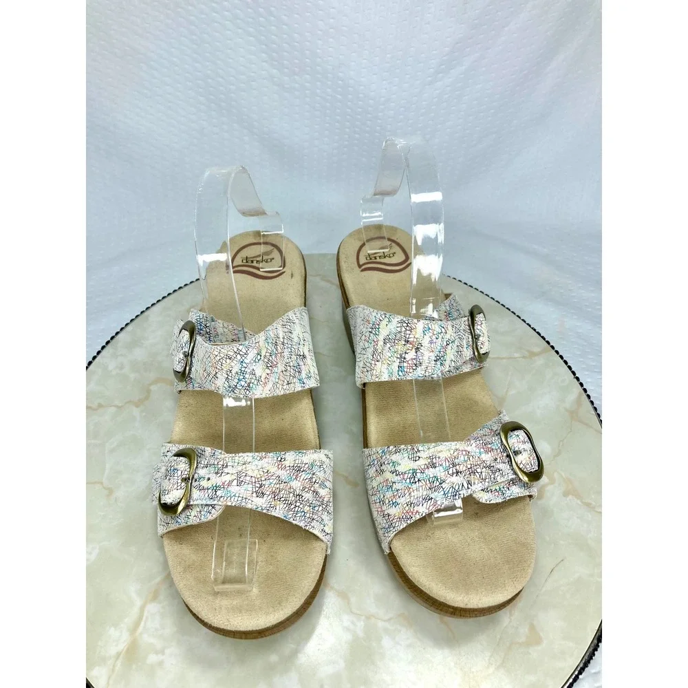 Dansko sophie Leather Wedge Sandals Women 10.5 White Buckle Comfort Platform NWT
